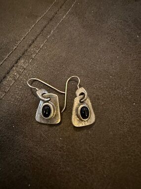 Silver Black onyx Stone Drop Earrings